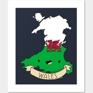 Kawaii Wales Flag Map Posters and Art